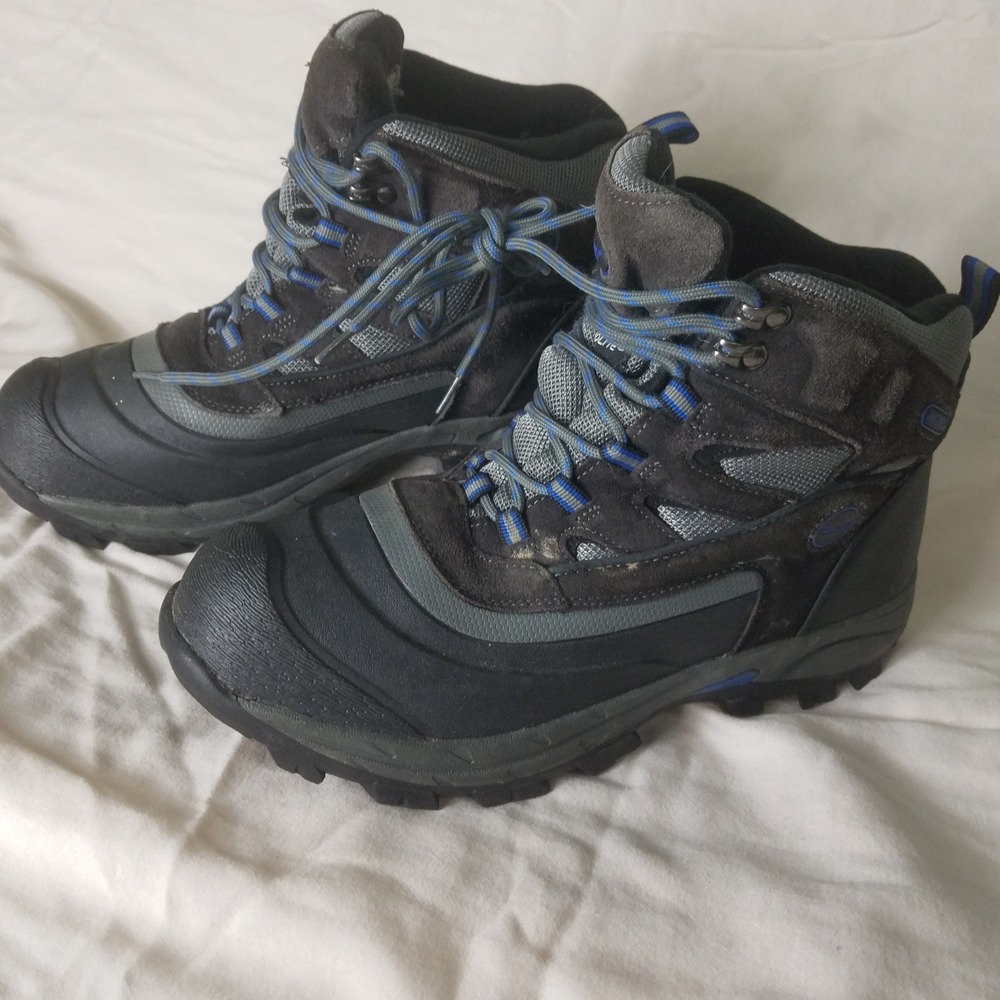 Khombu Fleet Hiking Boots Mens 11 Black Grey Good Waterproof Leather Trail Lug